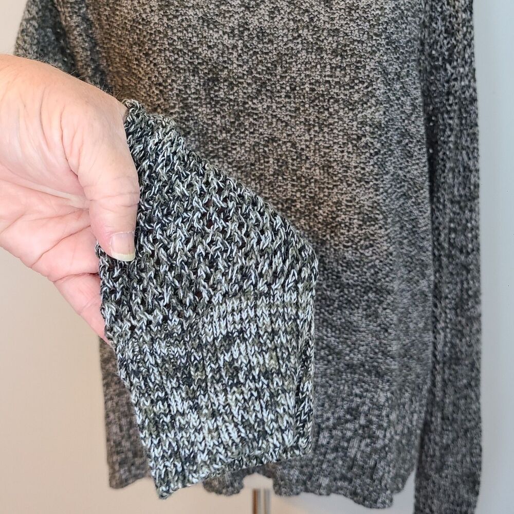 American Eagle Black White Marled Open Knit Shoulder Sleeves Hooded Sweater XL - Picture 9 of 15